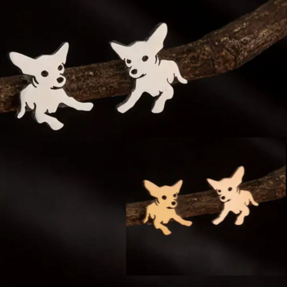 Chihuahua 'Hi There' Stainless Steal Stud Earrings NWT